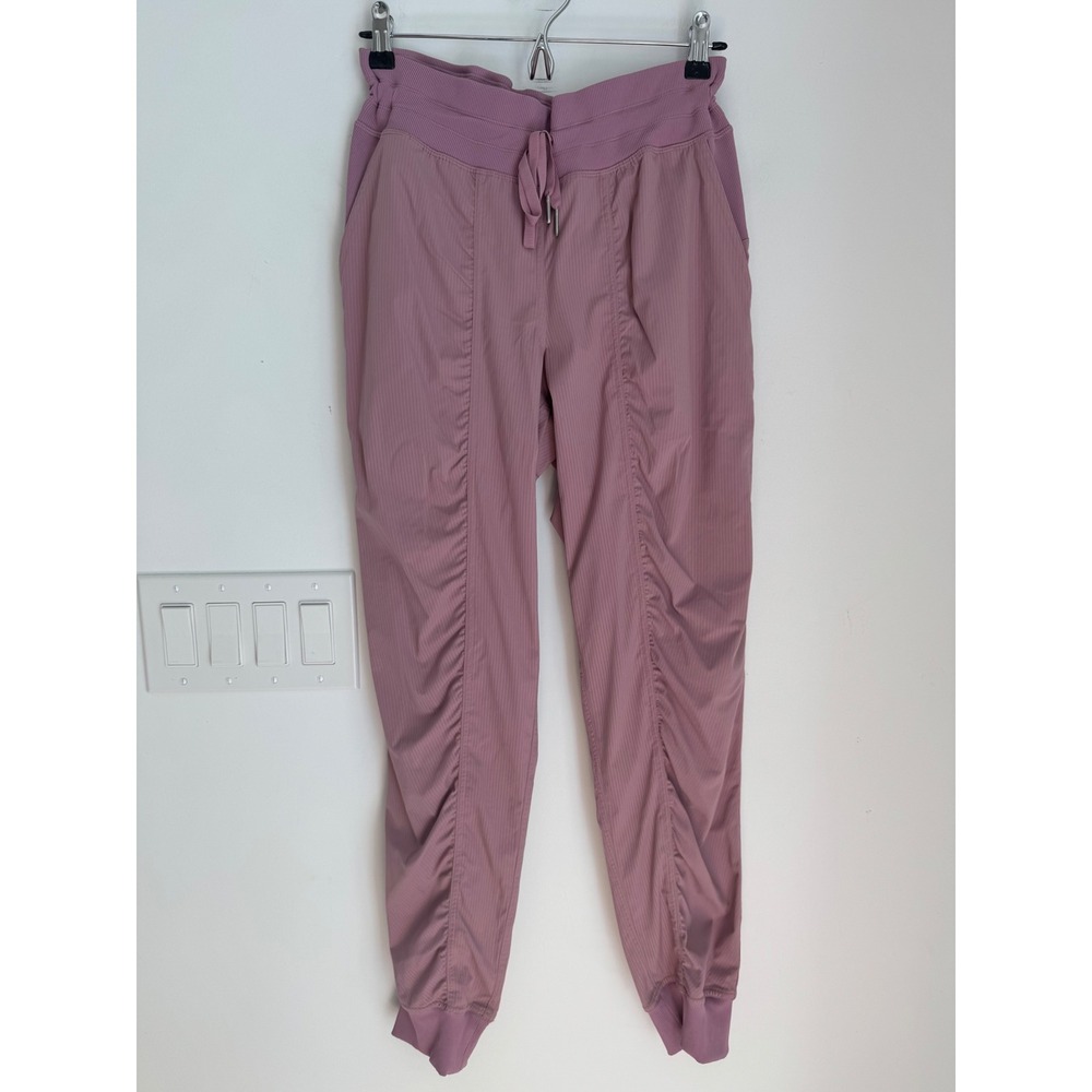 Lululemon Dance Studio Jogger Pink Mauve Pinstripe Ruched Pants Size 8
